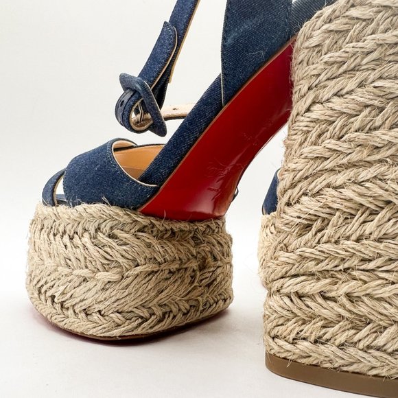 Christian Louboutin Super Mariza Denim Platform Red Bottom Espadrilles Sz 37 - Picture 9 of 12